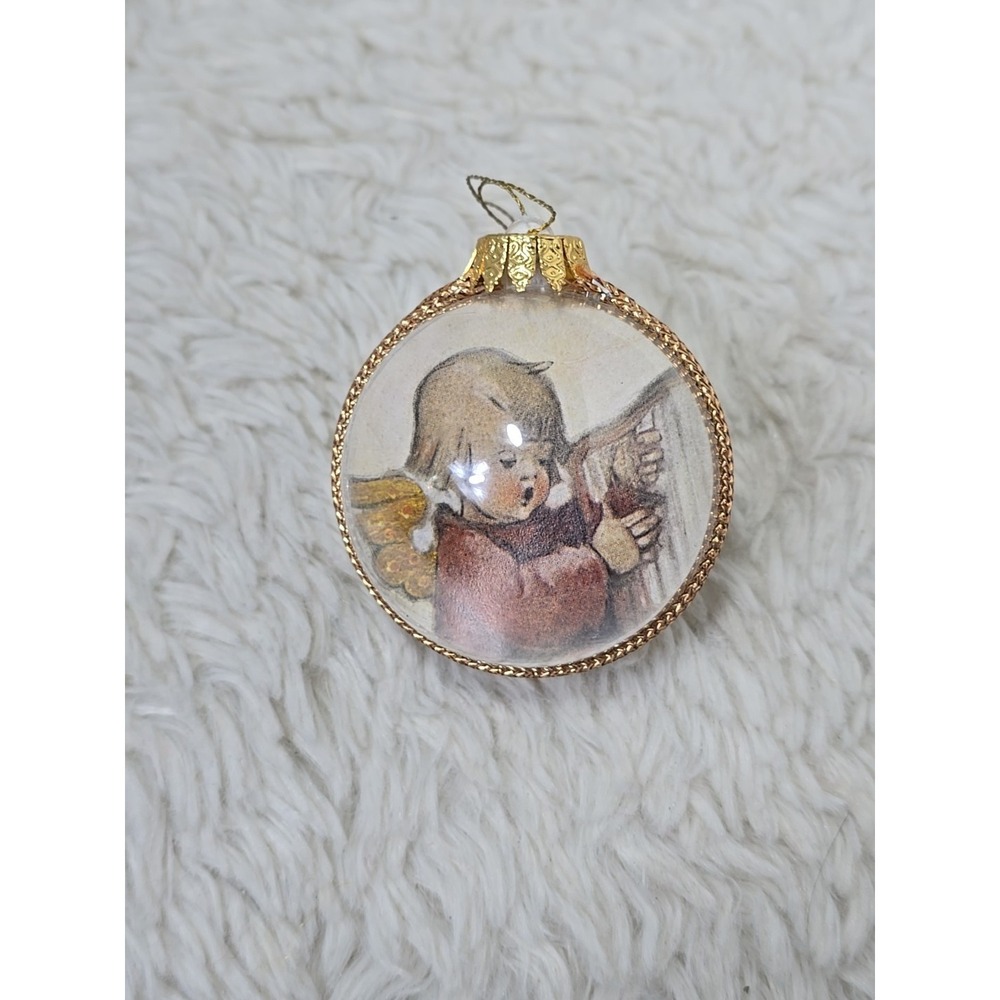 Vintage‎ Hummel Plastic Christmas Ornament Angel Cherub Round Gold Trim Germany
